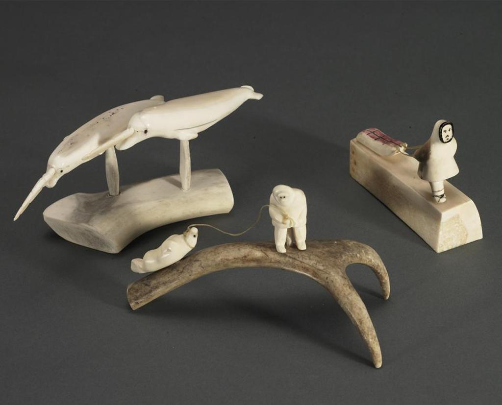 Saima Qaunnaaluk Luuku (1930) - Two Hunters Dragging Seals; Two Swimming Narwhal