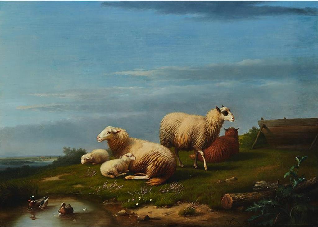 Franz van Severdonck (1809-1889) - Moutons Paysage (Sheep In A Landscape With Ducks), 1869