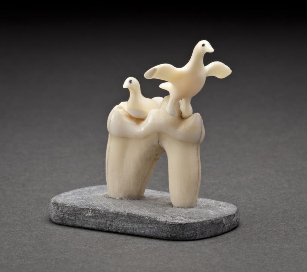 Augustin Anaittuq (1935-1992) - Two Birds Perched on an Inukshuk