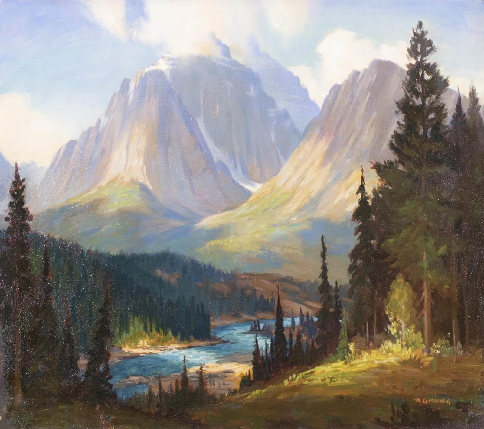 Roland Gissing (1895-1967) - Rocky Mountain And Bow River Scene; 1940s