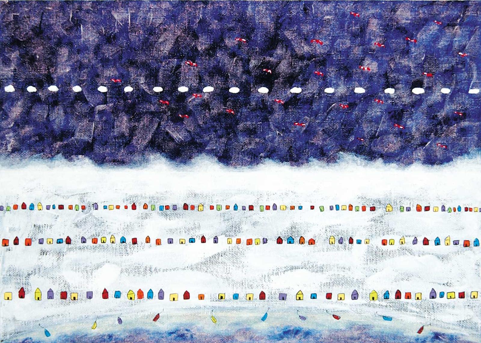 Ferdinando Nichola (Fred) Spina (1949) - Arctic Row Housing with Red Ravens and Clouds