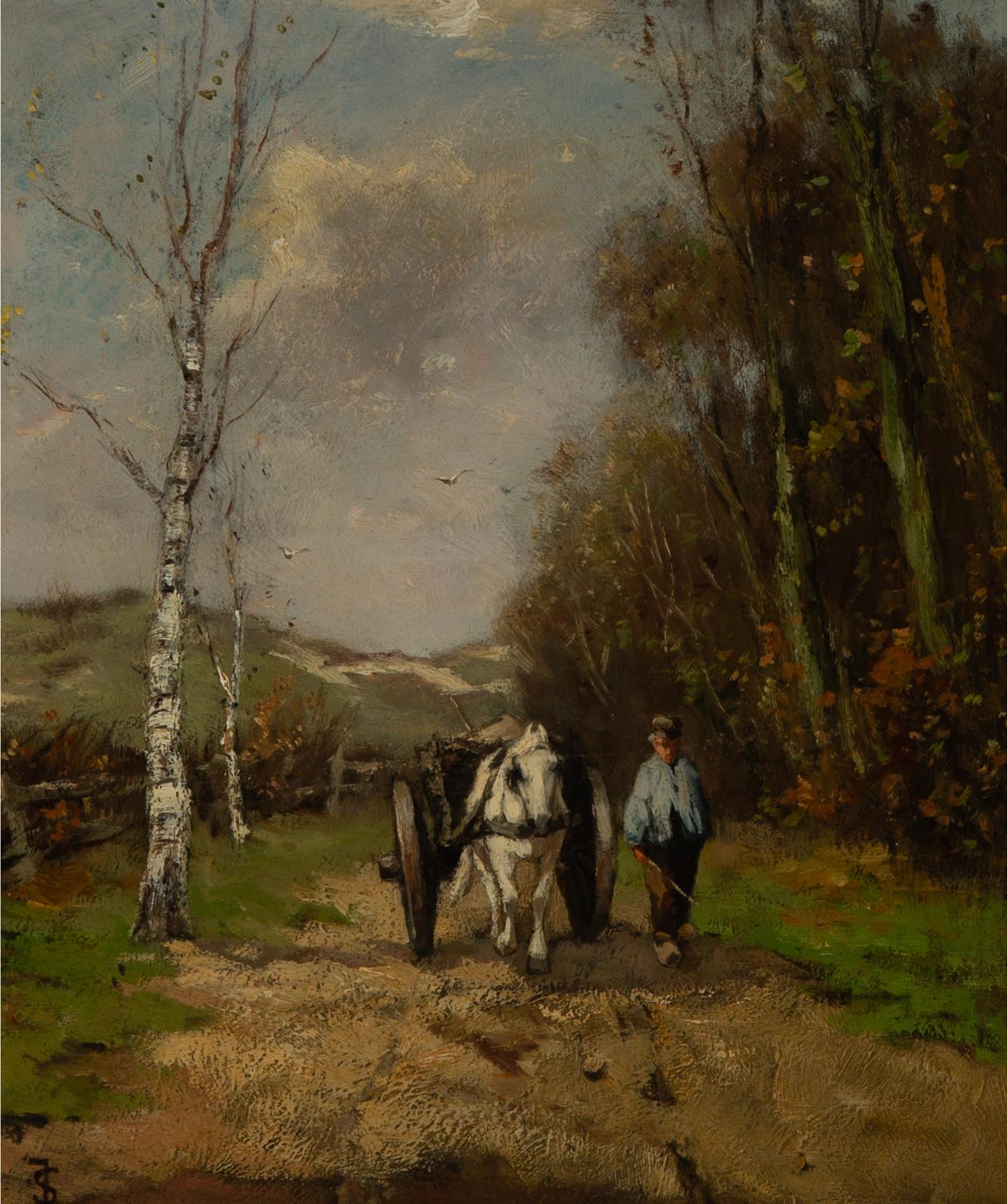 Johan Frederik Cornelis Scherrewitz (1868-1951) - Farmer Leading A Horse Drawn Wagon