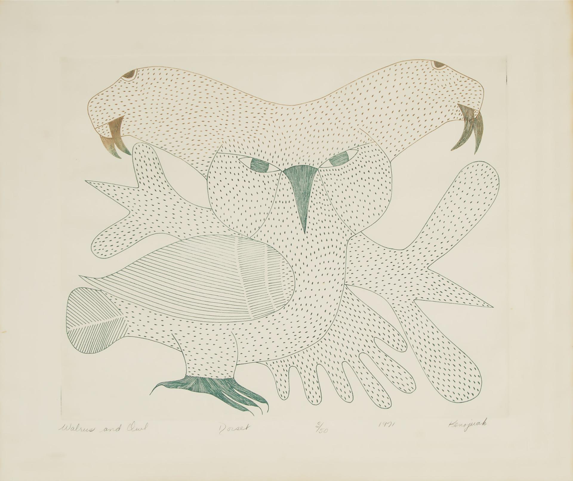 Kenojuak Ashevak (1927-2013) - Walrus And Owl