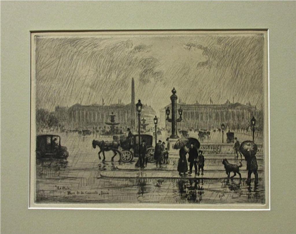 Franklin Milton Armington (1876-1941) - La Pluie De La Concorde, Paris; Canal Scene With Fisherman