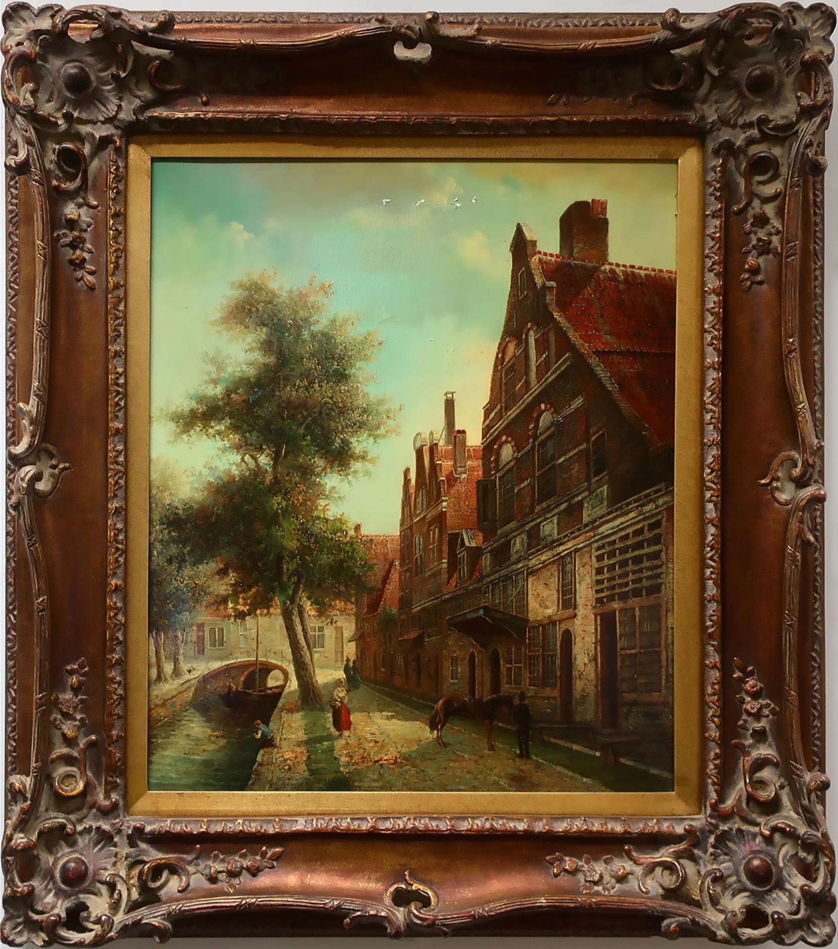 G. Schroter - Figures On A Sunlit Street By Canal