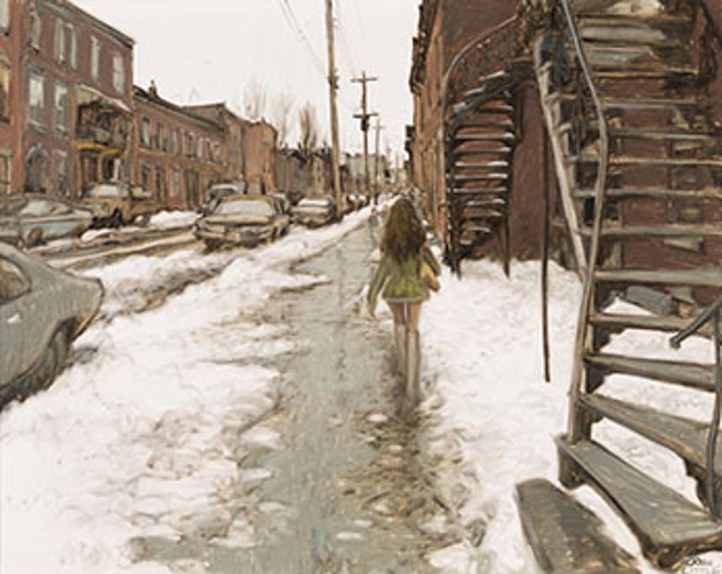 John Geoffrey Caruthers Little (1928-2024) - Jeune fille avec jupe court, Rue St. Charles, Pointe St. Charles