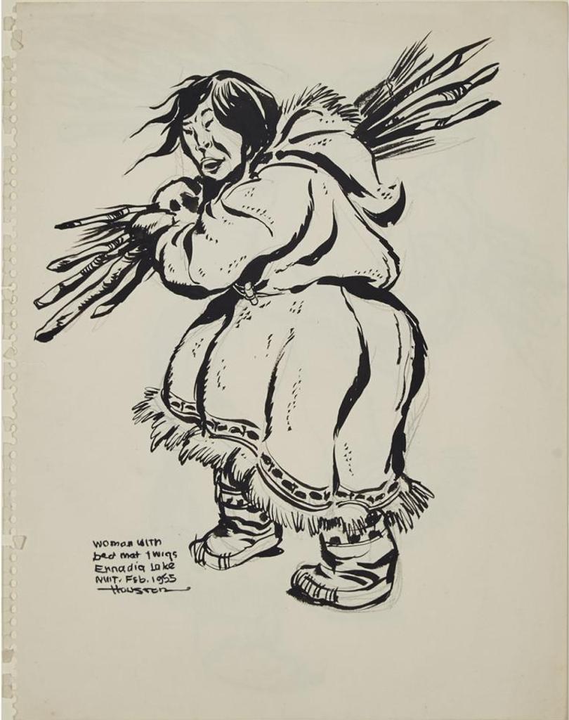 James Archibald Houston (1921-2005) - Woman With Bed Mat Twigs (Two-Sided Drawing)