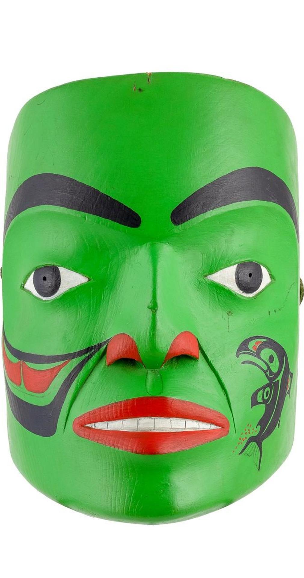 Tsoona Stella - a carved and polychomed Salmon Fisherman mask