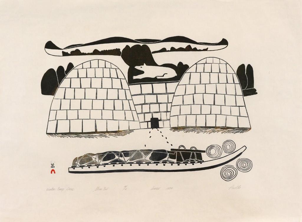 Pudlo Pudlat (1916-1992) - Winter Camp Scene; 1974