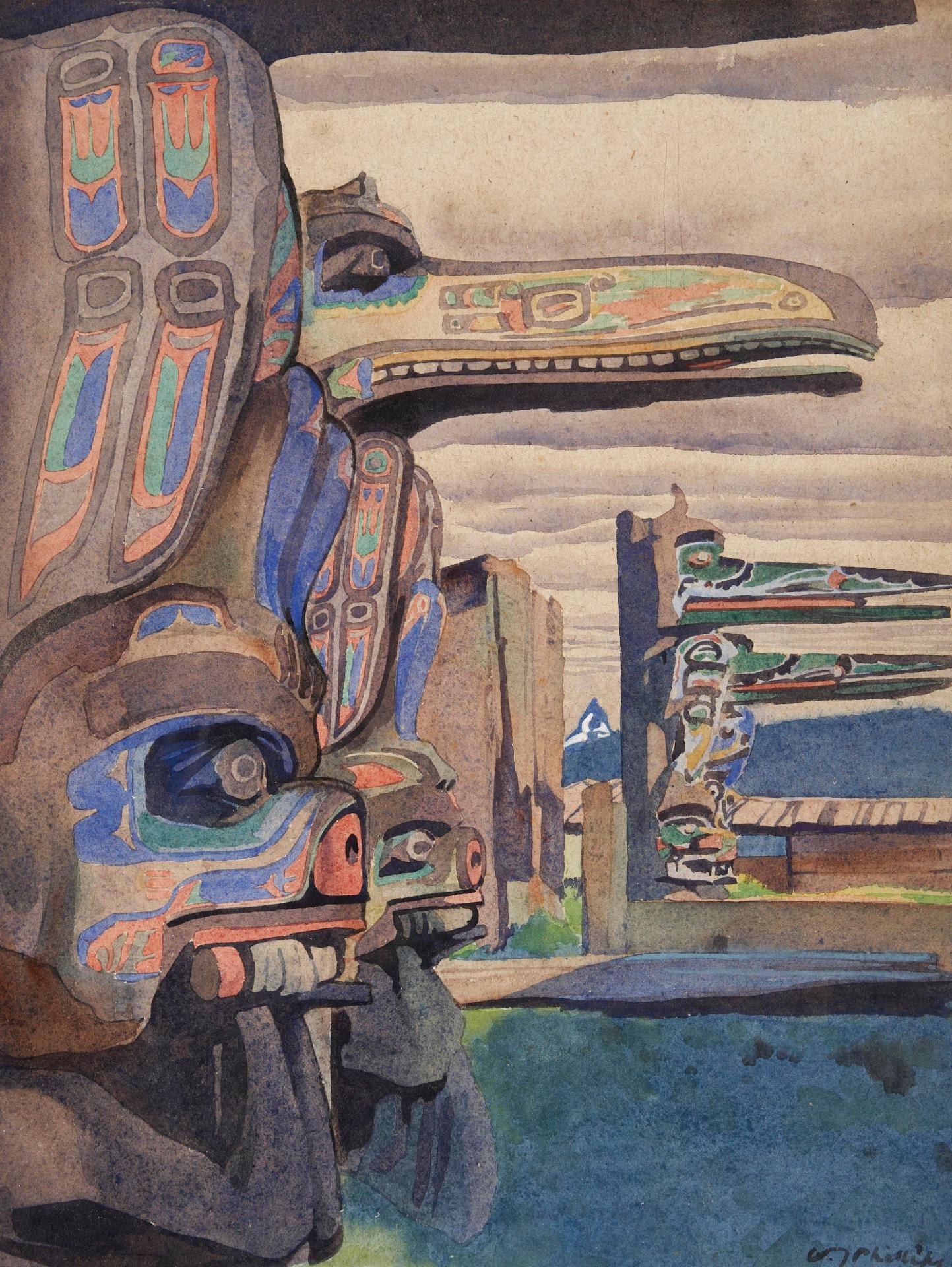 Walter Joseph (W.J.) Phillips (1884-1963) - The Hoh-Hok Houseposts at Karlukwees