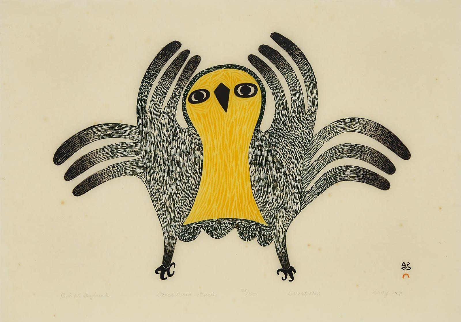 Lucy Qinnuayuak (1915-1982) - Owl At Daybreak