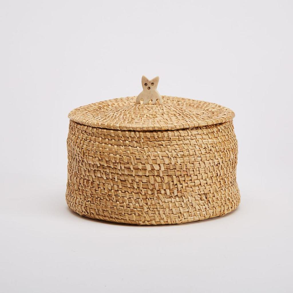 Woven Basket With Antler Top - grass, cedar, antler