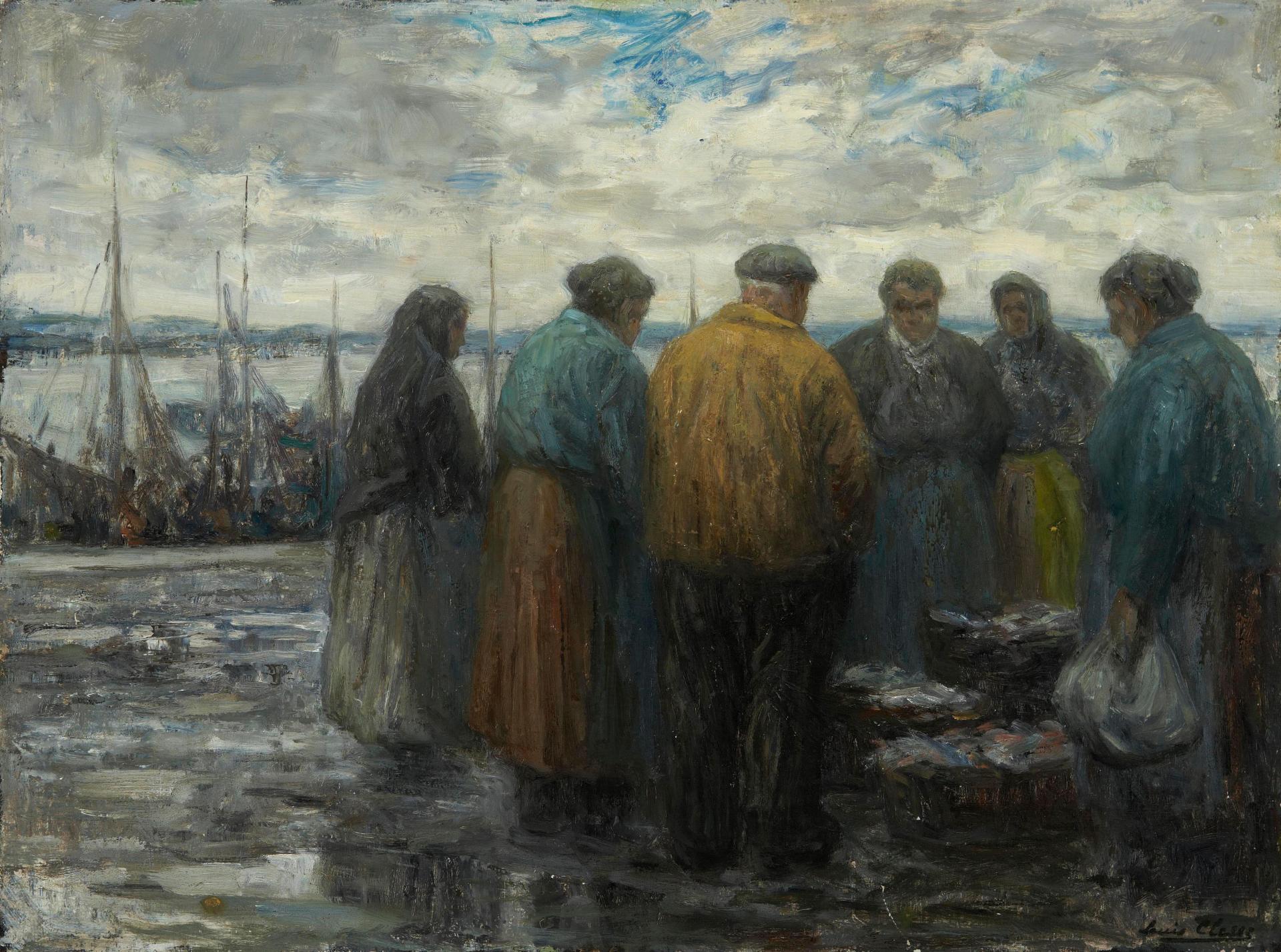 Louis Cleese (1889-1961) - Pecheurs la vente de Poisson