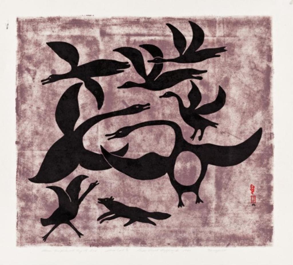 Kenojuak Ashevak (1927-2013) - Geese Frightened by a Fox
