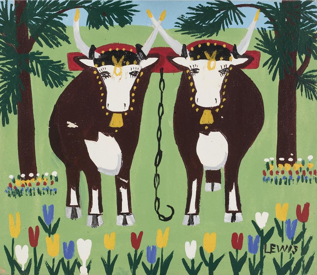 Maud Kathleen Lewis (1903-1970) - Team Of Oxen Under Spruce