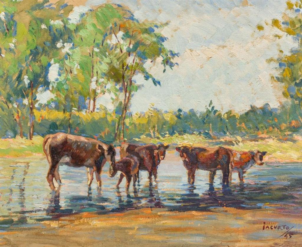 Francesco (Frank) Iacurto (1908-2001) - Cows in a River