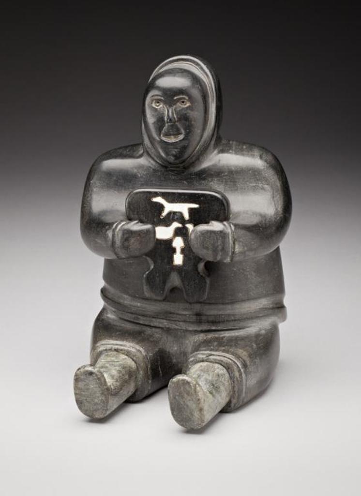 Tommy Nuvaqirq (1911-1982) - Pangnirtung, Inuk Holding an Inlaid Sculptural Plaque, C. 1960