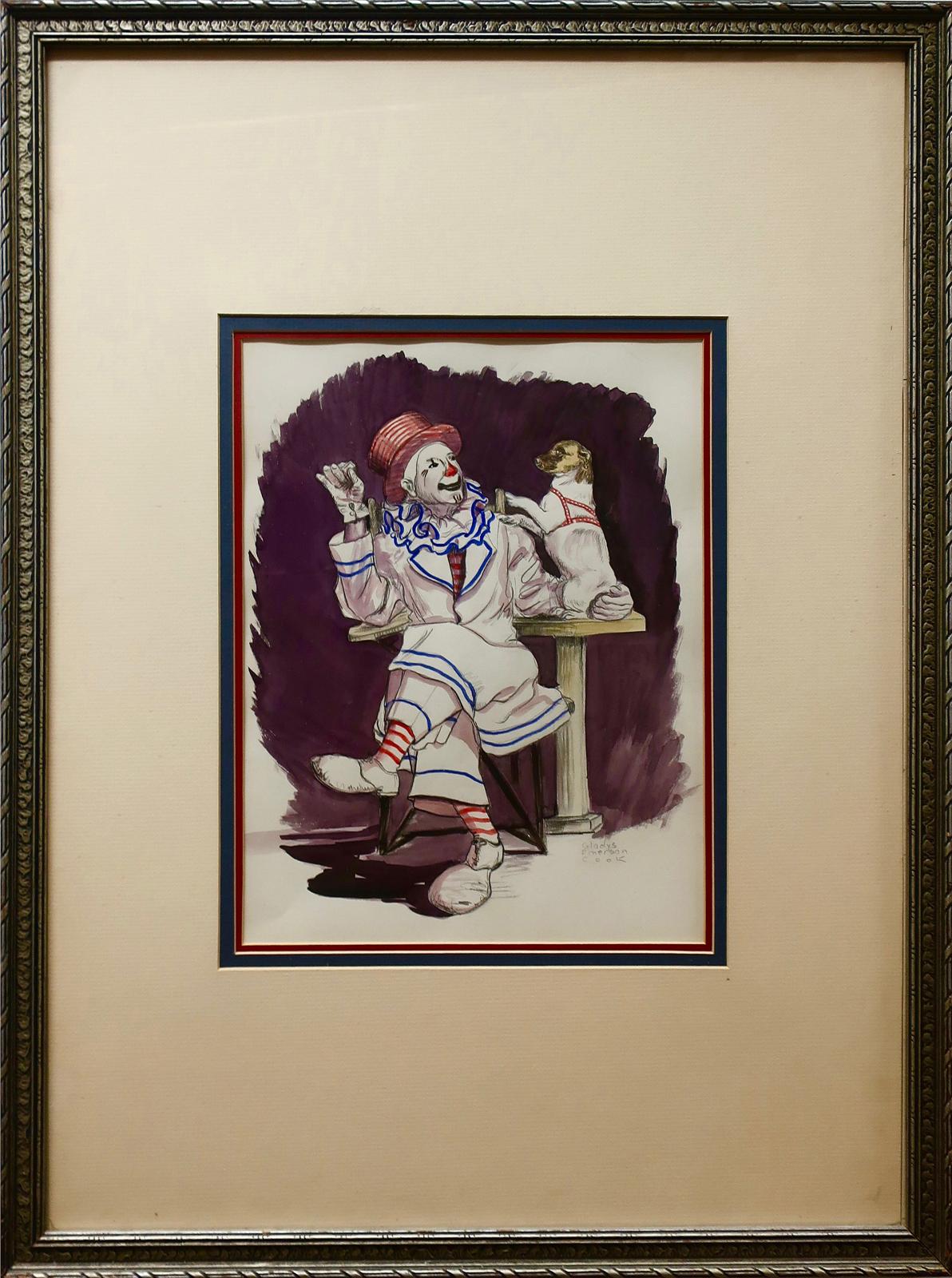 Gladys Emerson Cook (1899-1976) - Clown Playing With Dog - Between Breaks