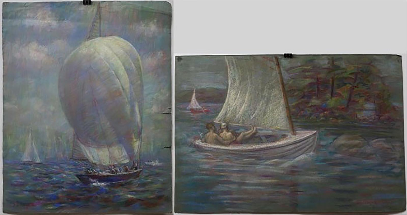 Stanley Gordon Moyer (1887-1968) - Untitled (Race Day) And (Sailboats By Island)