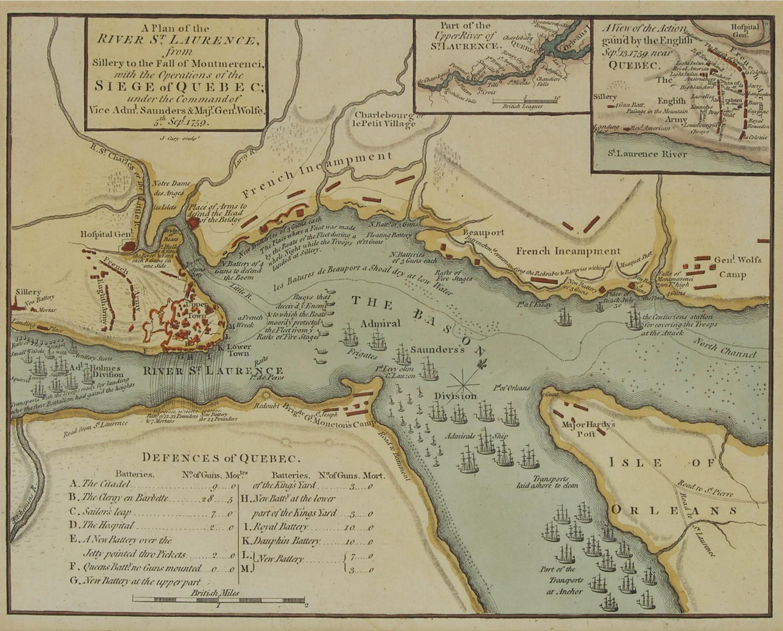 Thomas Jeffrey (1719-1771) - A Plan Of The River St. Laurence From Sillery To The Fall Of Montmorenci, With The Operations Of The Siege Of Quebec Under The Command Of Vice-Adml. Saunders & Majr Genl. Wolfe, 5th Sept. 1759