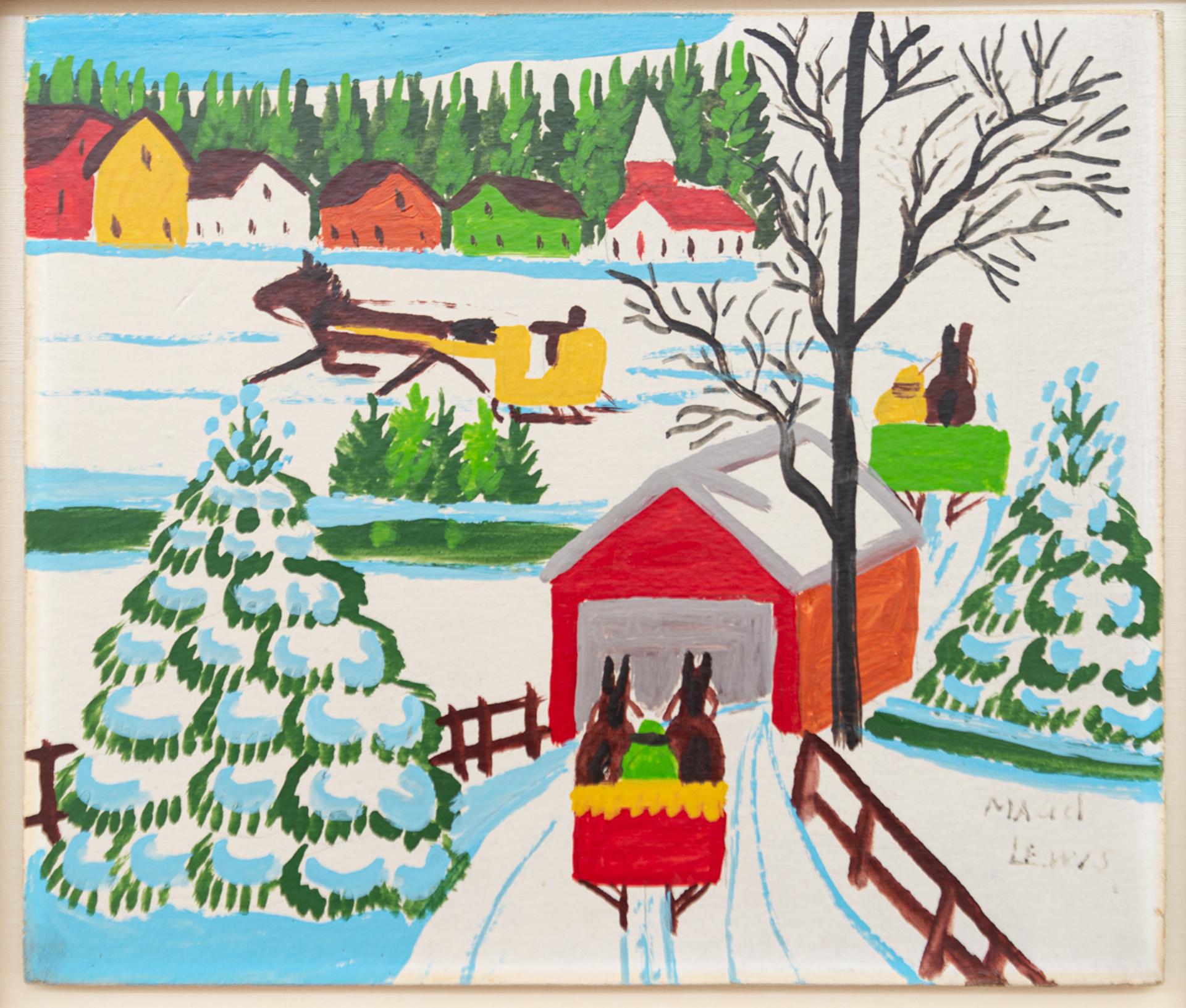Maud Kathleen Lewis (1903-1970) - Covered Bridge in Winter, 1965