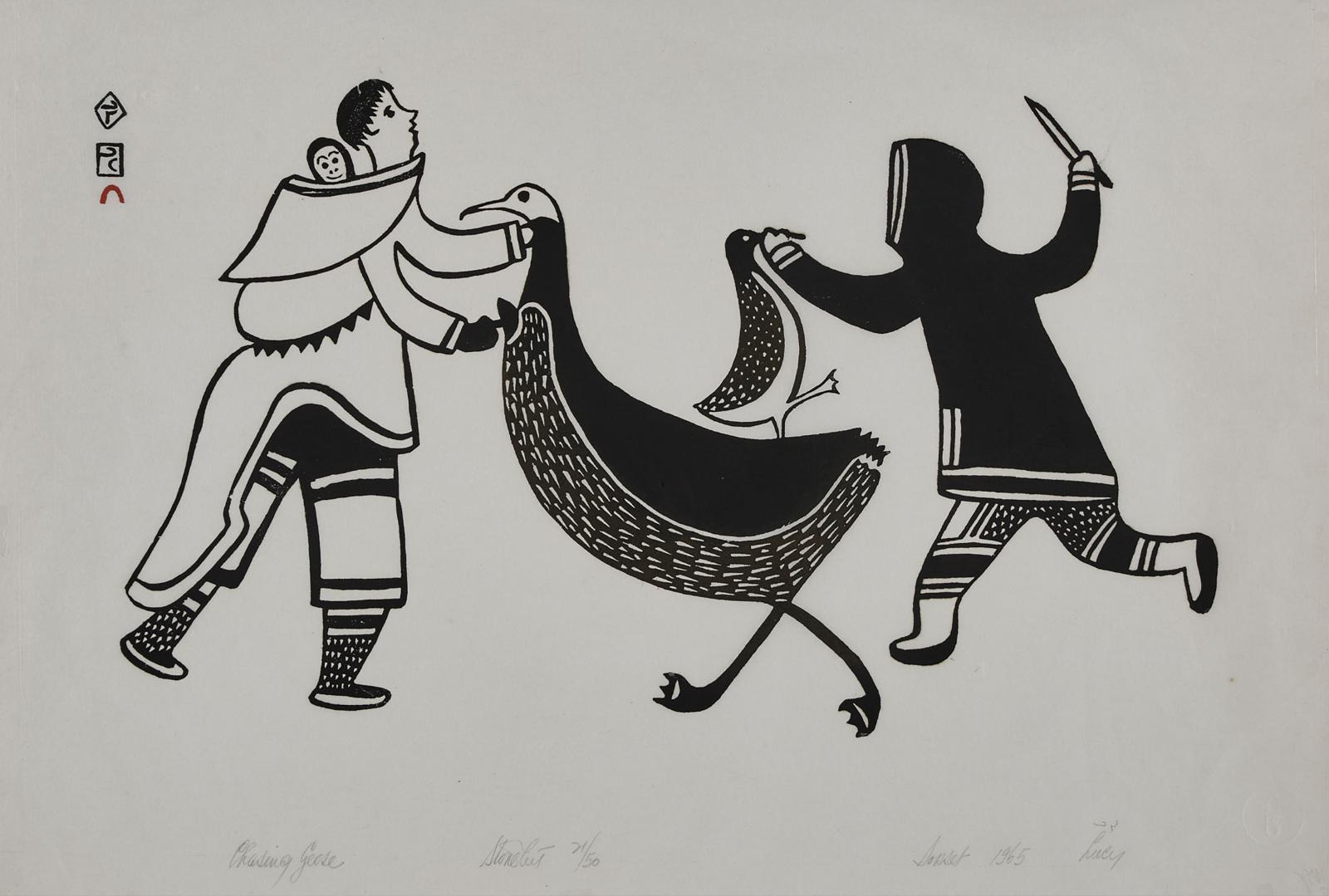 Lucy Qinnuayuak (1915-1982) - Chasing Geese