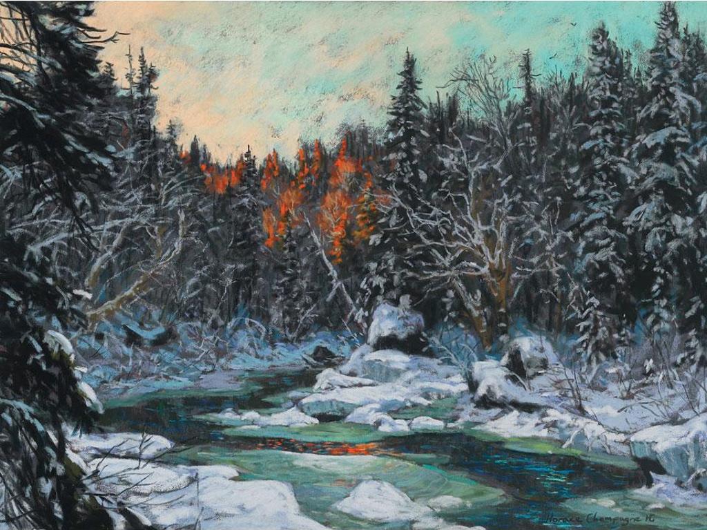 Horace Champagne (1937) - Orange Reflections At Sunset, Riviere La Cache, Parc De La Jacques Cartier, Quebec