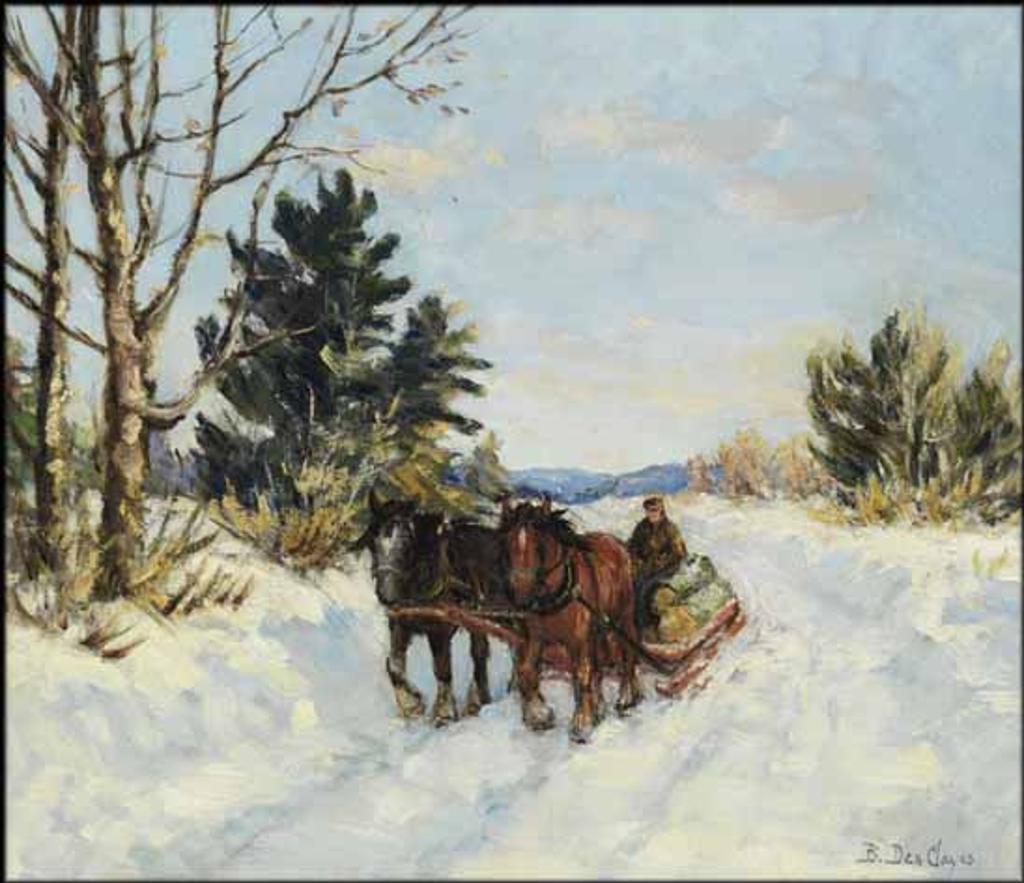 Berthe Des Clayes (1877-1968) - On the River Road, Hauling Logs