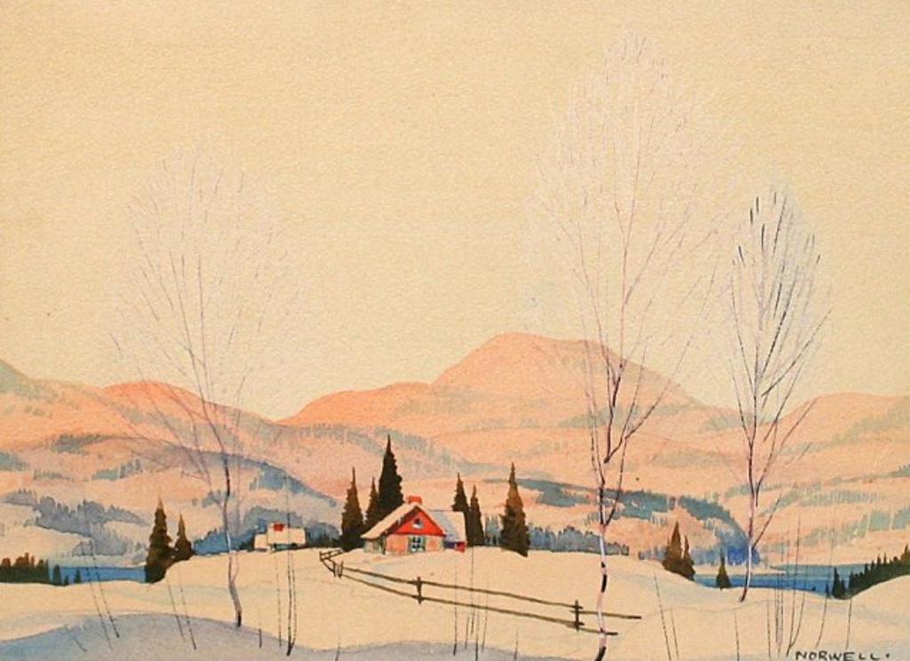 Graham Norble Norwell (1901-1967) - Winter Chalet with mountains in behind