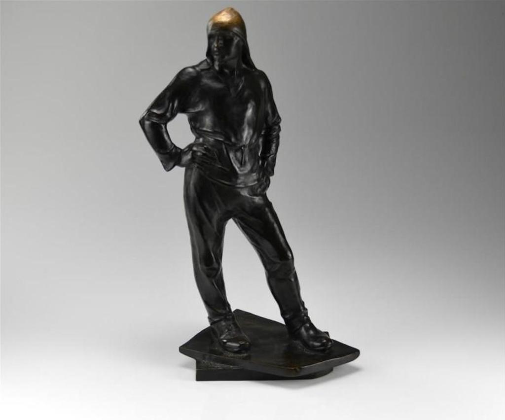 Constantin Meunier (1831-1905) - Patinated bronze figure of a fisherman or dock worker. Brussels foundry of B. Verbeyst