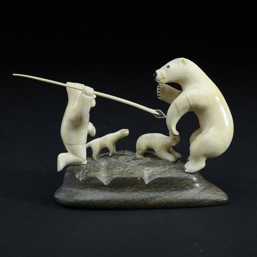 Peter Katokra - Hunter And Dog Confronting Polar Bear And Cub
