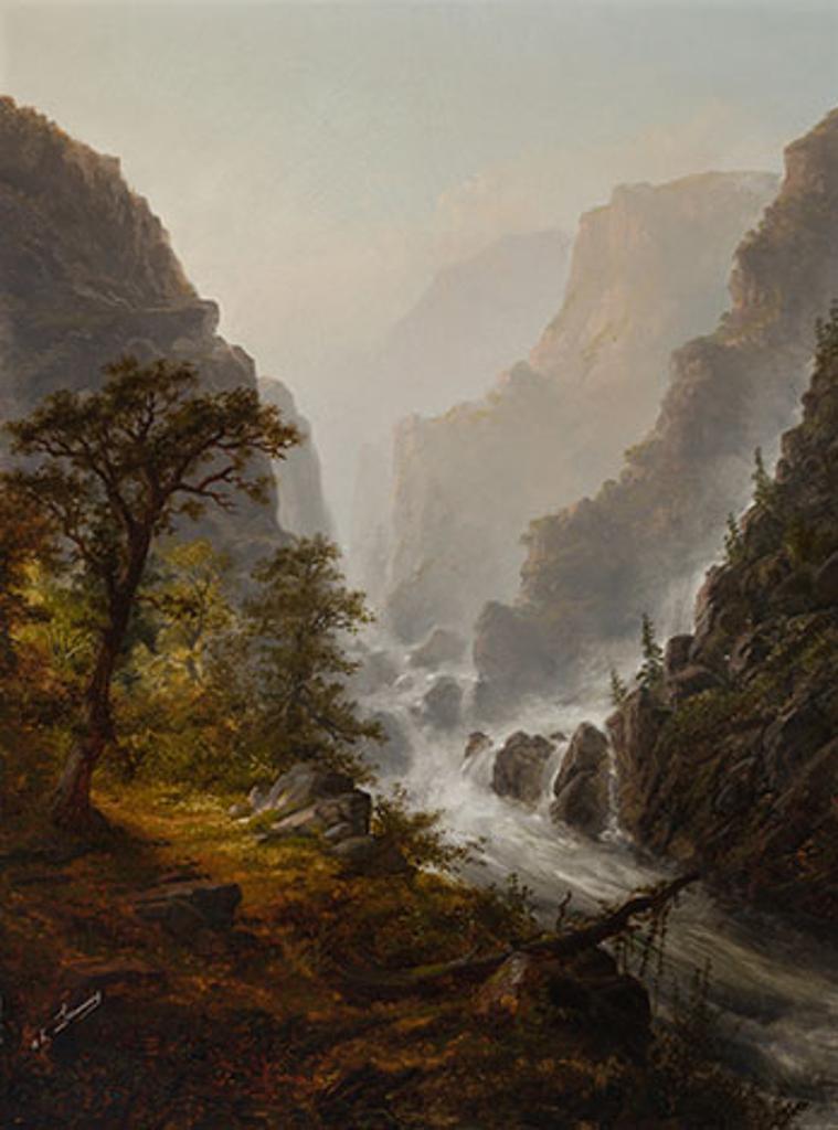 Alexander Francois Loemans (1816-1898) - Landscape with River and Mountains