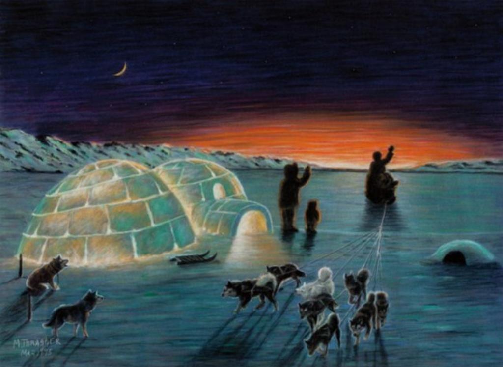 Mona Thrasher (1942-2013) - Inuvik/Yellowknife, Dog Team at Igloo Camp, 1995