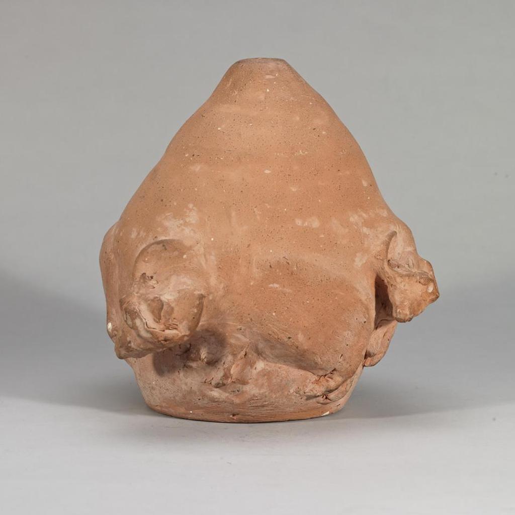 John Kavik (1897-1993) - Unglazed Vase With Emerging Musk Oxen
