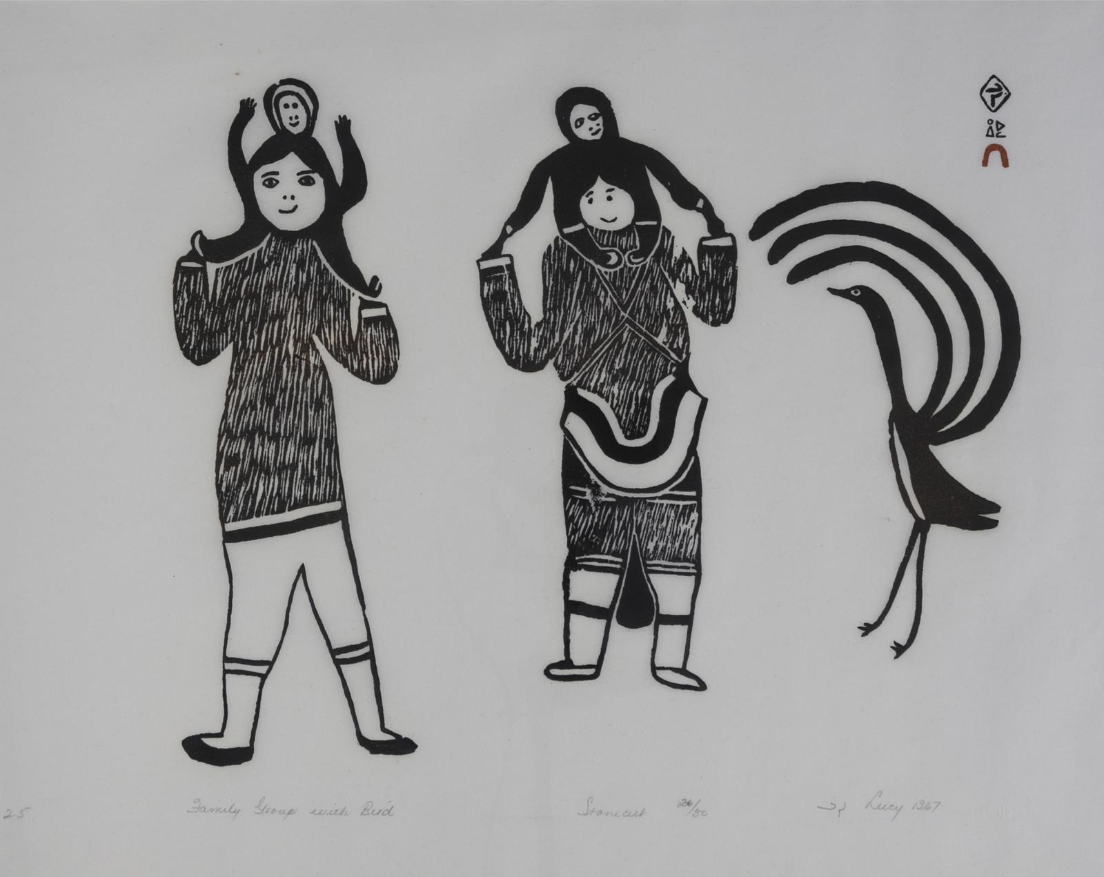 Lucy Qinnuayuak (1915-1982) - Family Group With Bird