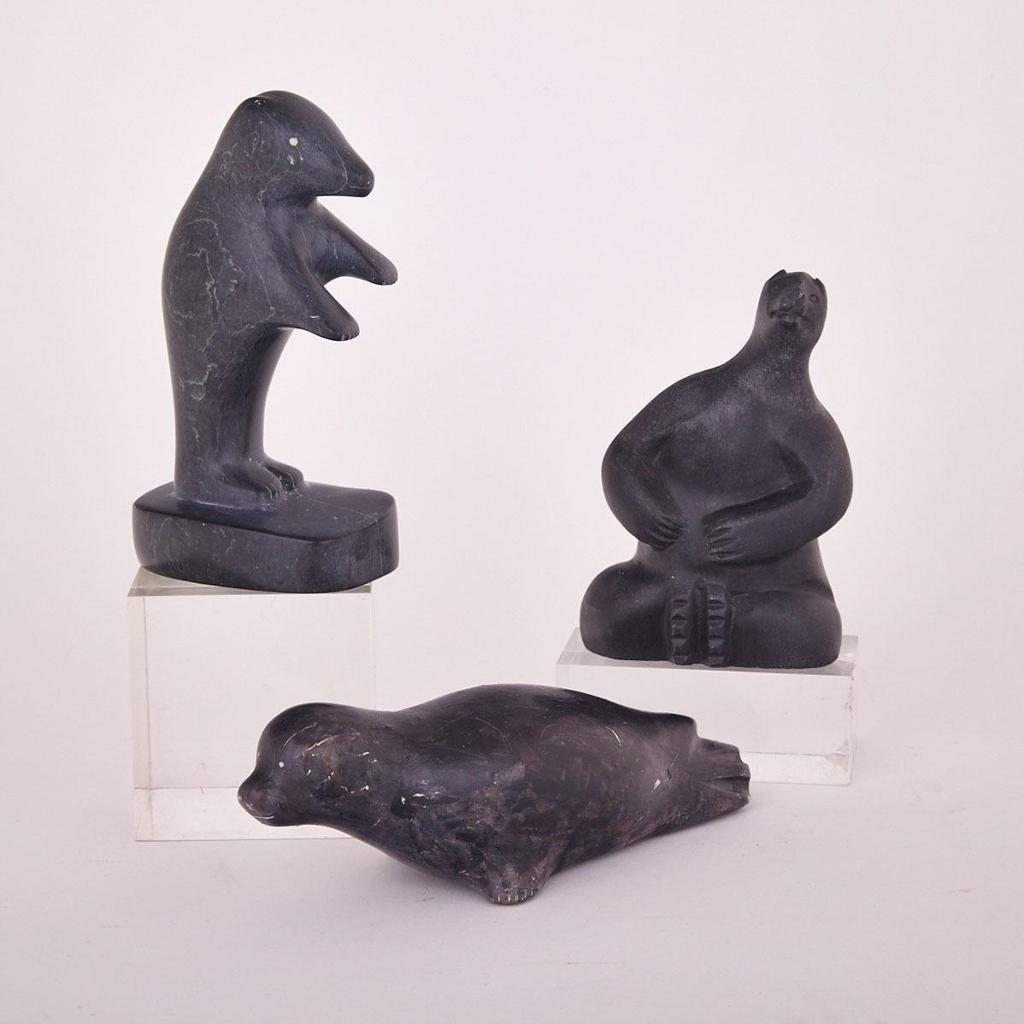 John Halluqtalik (1964) - Standing Polar Bear With Inset Eyes; Seated Bear; Seal