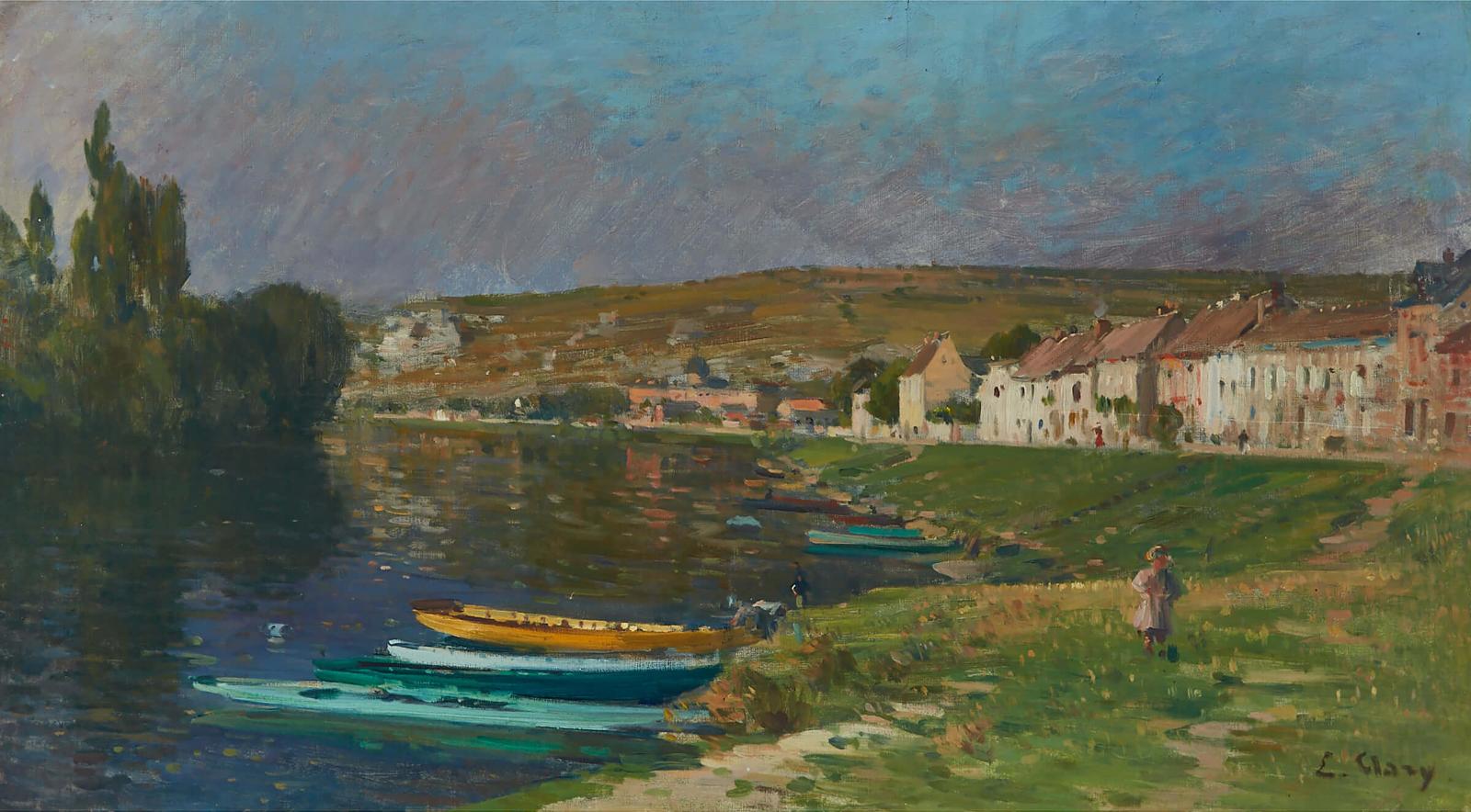Jean Eugene Clary (1856-1929) - River Landscape With Figures On Shore (The Seine Near The Andelys)