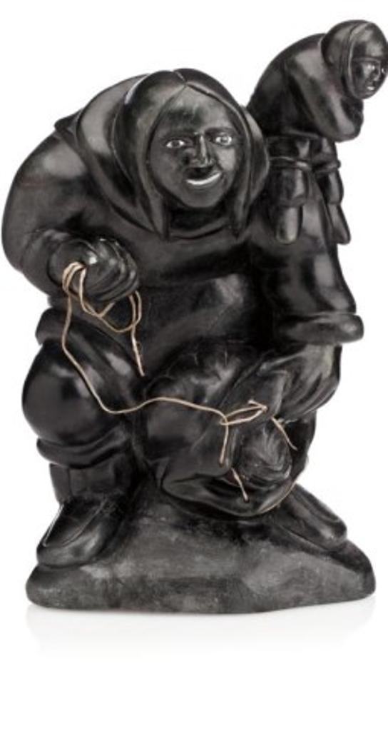 Jimmy Inarulik Arnamissak (1946-2003) - Inukjuak, Mother with Child, Preparing to, Bring Home a Fish, 1986