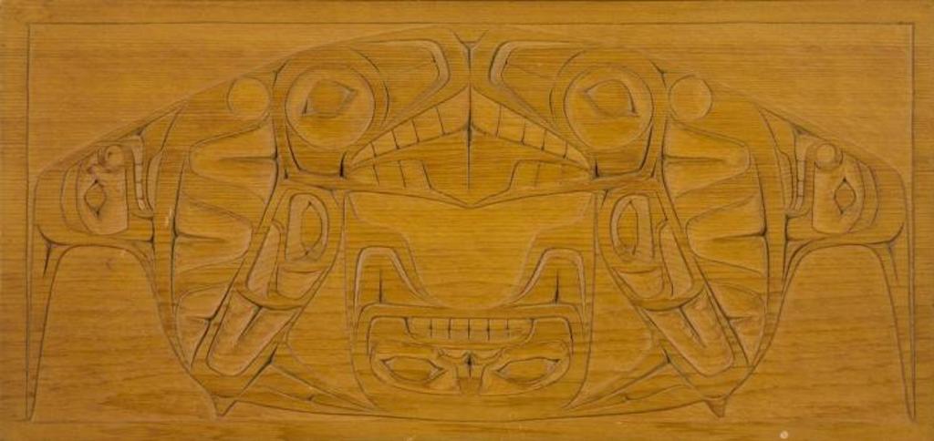 Glen Wood - a carved cedar panel depicting a Killer Whale