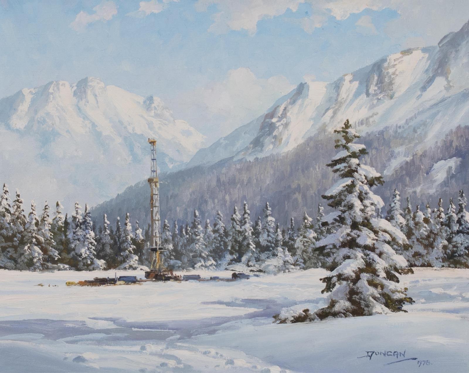 Duncan Mackinnon Crockford (1922-1991) - Drilling In The Clearwater Country (Winter), Alberta; 1978