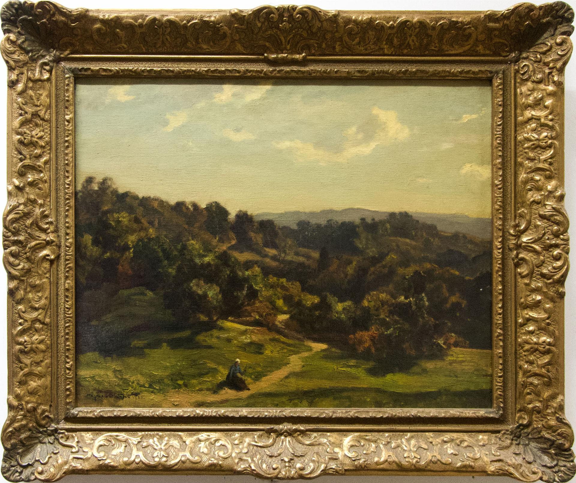Sir Herbert Edwin Pelham Hughes-Stanton - Untitled (Woman Resting Along Pathway)