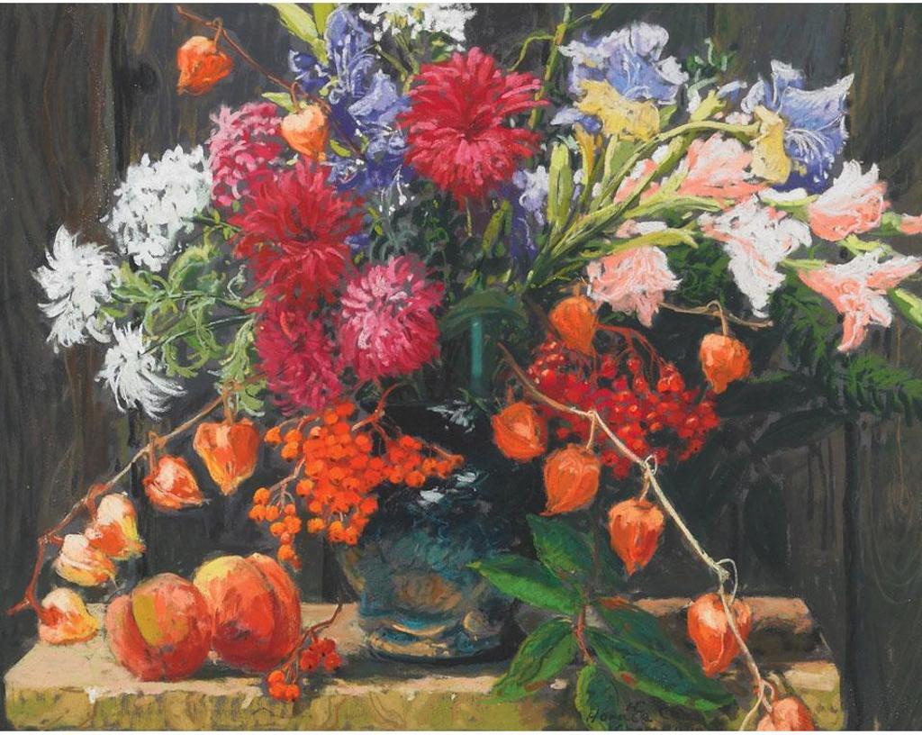 Horace Champagne (1937) - Peaches, Orange Lanterns, Dalias And Gladiolas