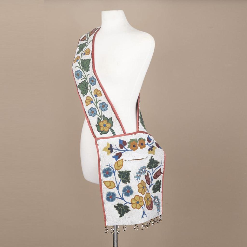 Great Lakes Bandolier Bag With Floral Beaded Design - Beads, Silk, Thread, Hide