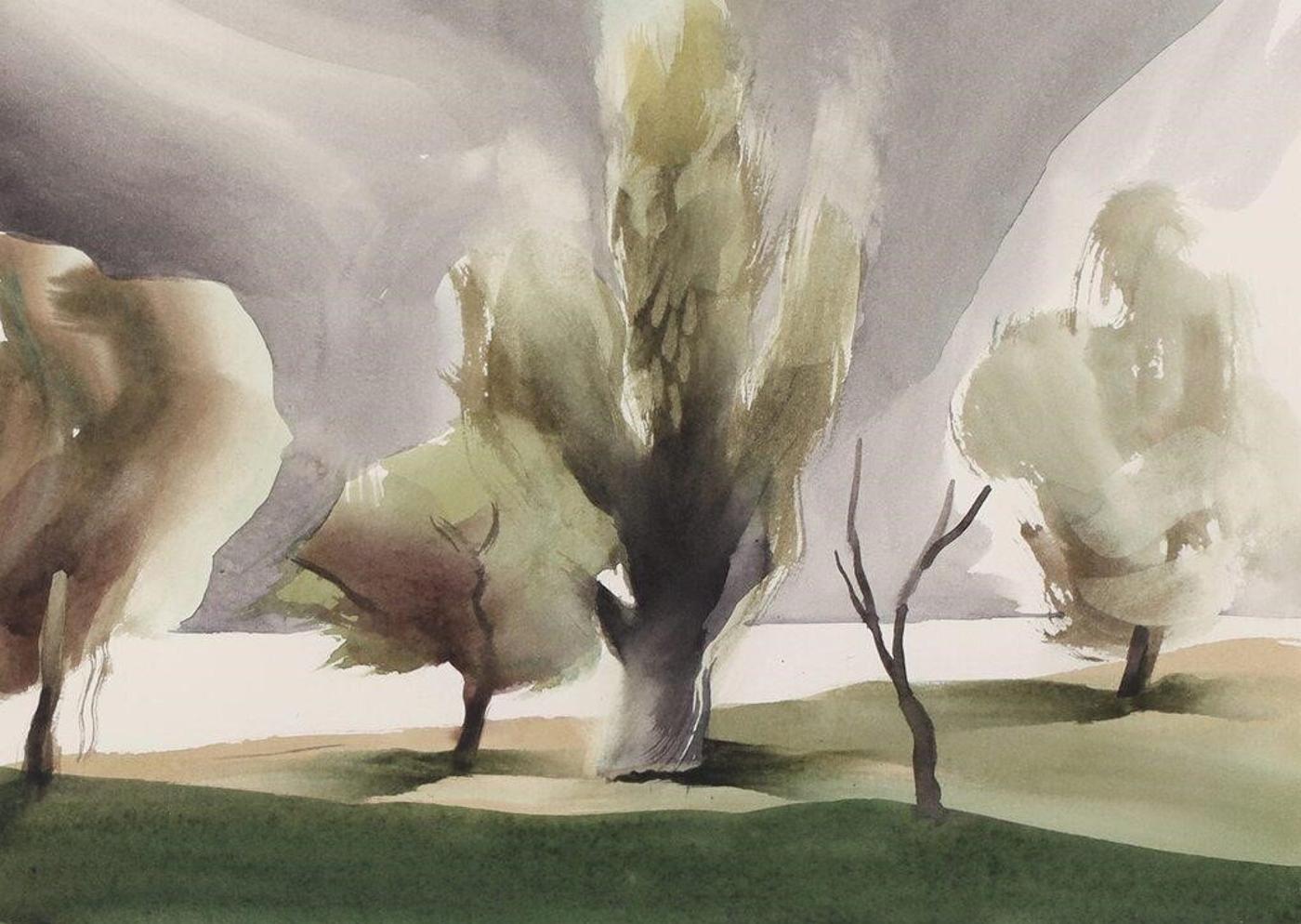 Norman Anthony (Toni) Onley (1928-2004) - Cottonwood Tree At S. Okanagan Art Gallery; 1994