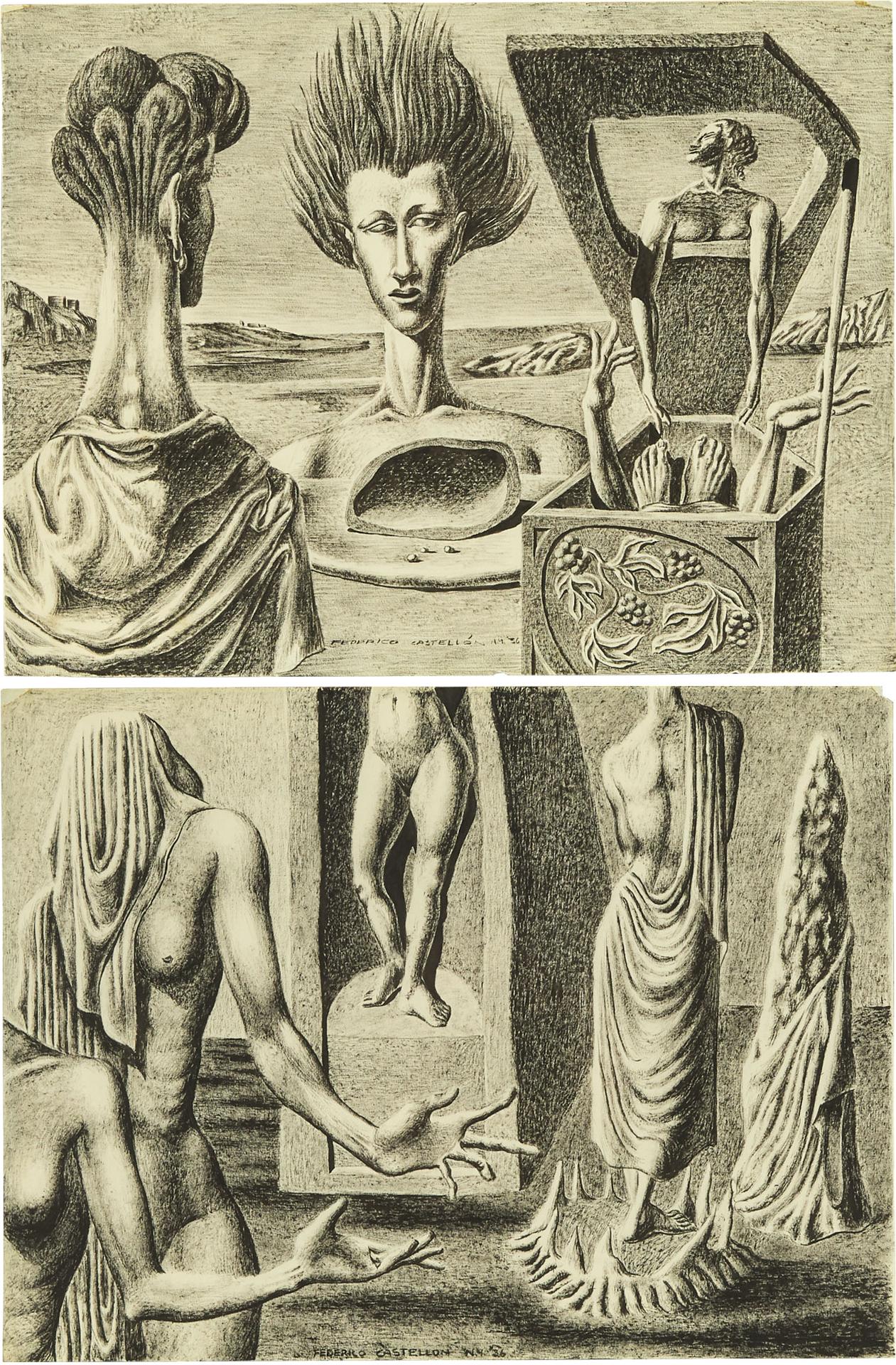 Federico Castellón - Intellect In A Limitless Expanse; Draped Nudes In A Landscape, 1936