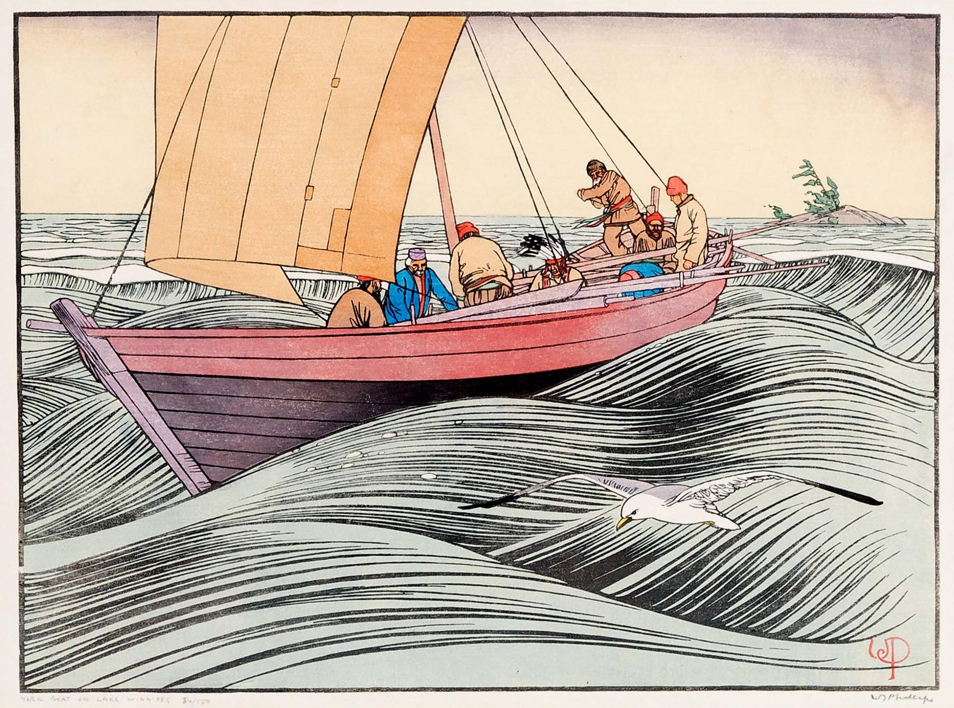 Walter Joseph (W.J.) Phillips (1884-1963) - York Boat On Lake Winnipeg, 1930