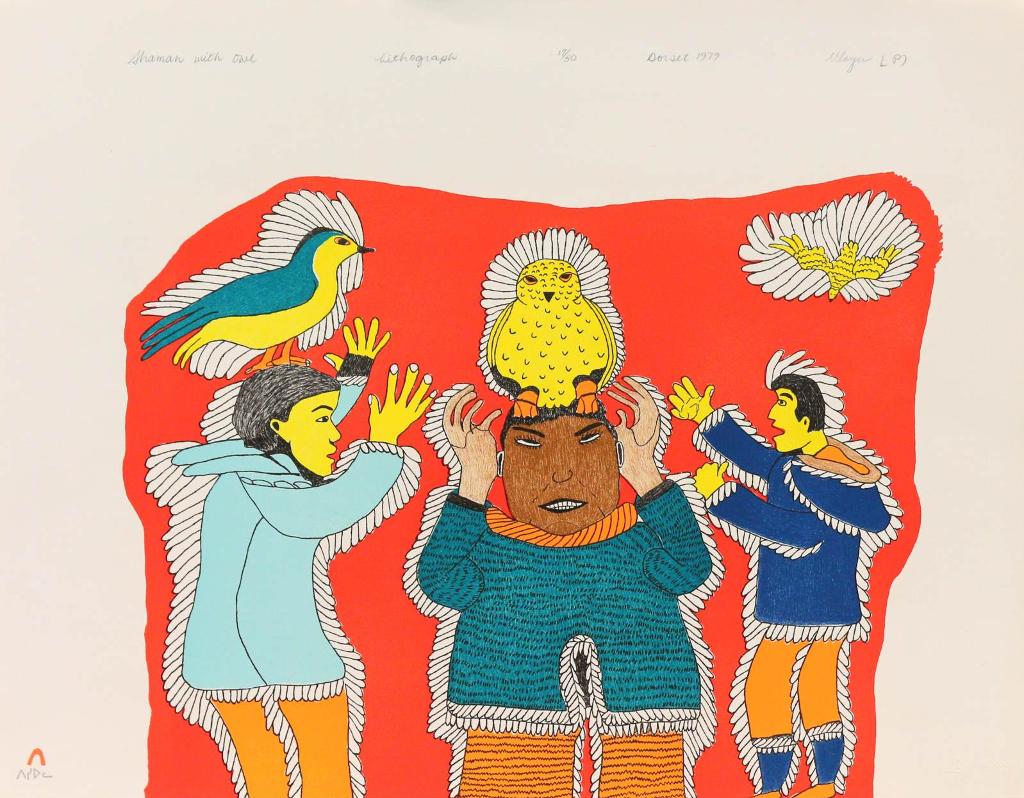 Ulayu Pingwartok (1904-1978) - Shaman With Owl; 1979