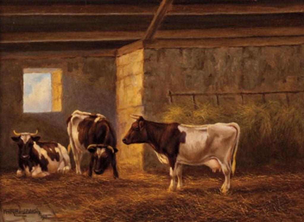 Henry Harold Vickers (1851-1918) - Sheep & Cattle in Stables