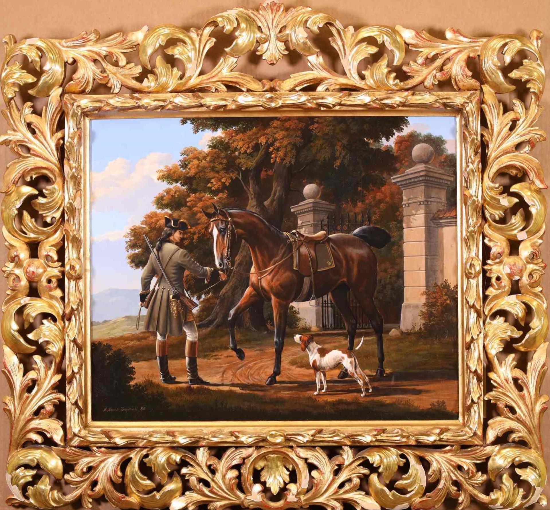 Andrzej Novak-Zemplinski (1949) - Untitled, Huntsman with Horse and Dog