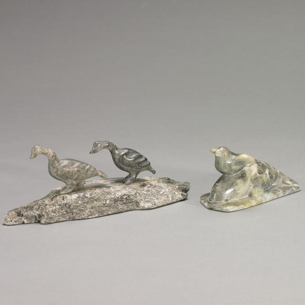 Adamie Alariaq (1930-1990) - Two Birds On A Base; Bird On Whale